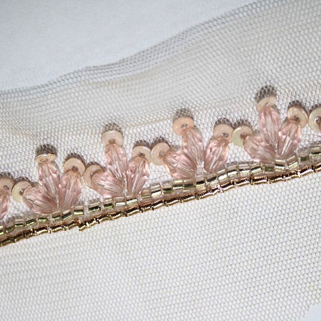 Rose Gold Shimmer Embroidered Handwork Lace Border
