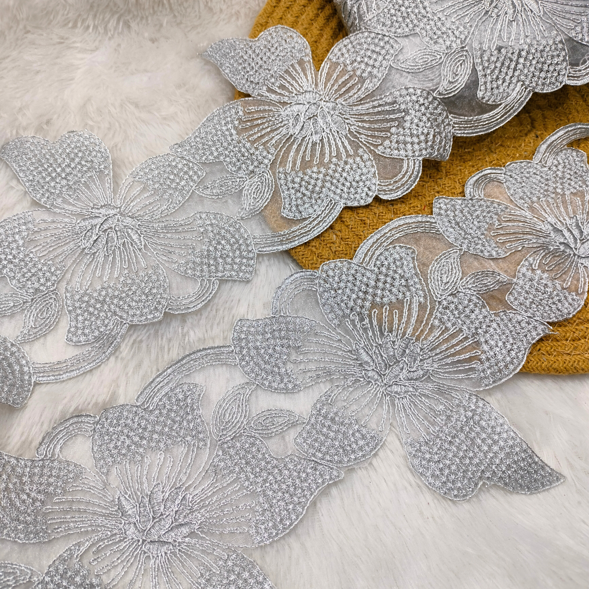 Premium Silver 3D Floral Cutwork Lace