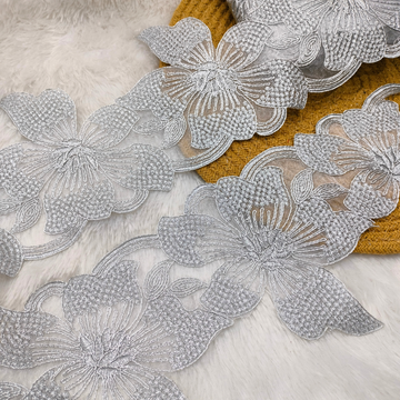 Premium Silver 3D Floral Cutwork Lace
