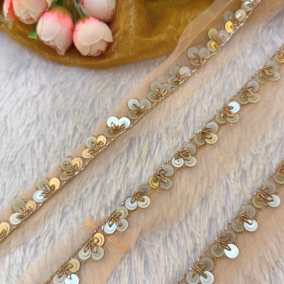 Gold Shimmer Floral Embroidered Handwork Lace Border hover image