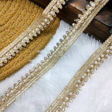 Elegant Pearl & Crystal Beaded Lace