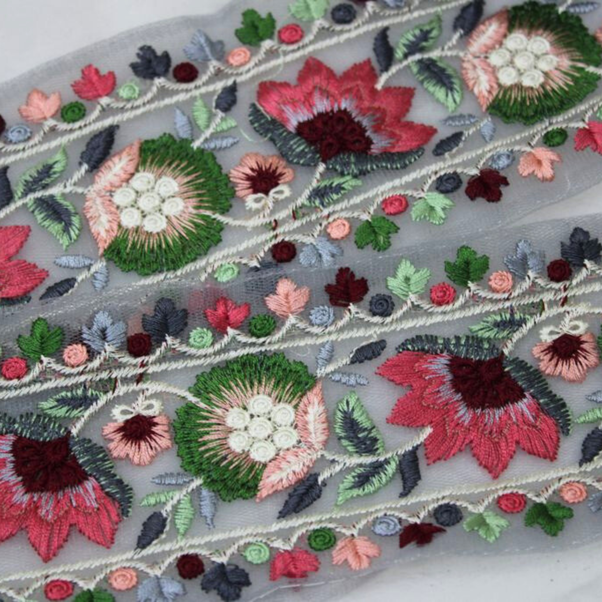 Floral Embroidered Net Lace