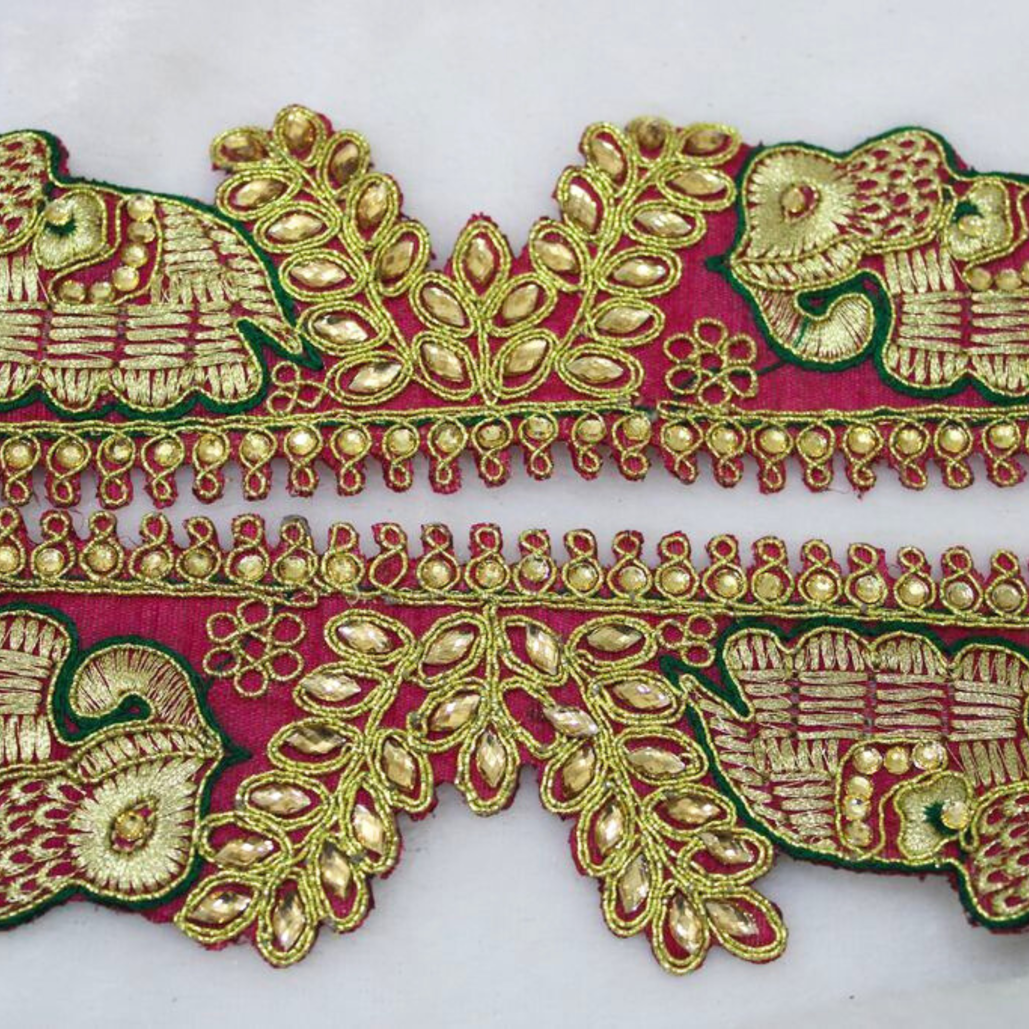 Vibrant Elephant Motif Zari Trim