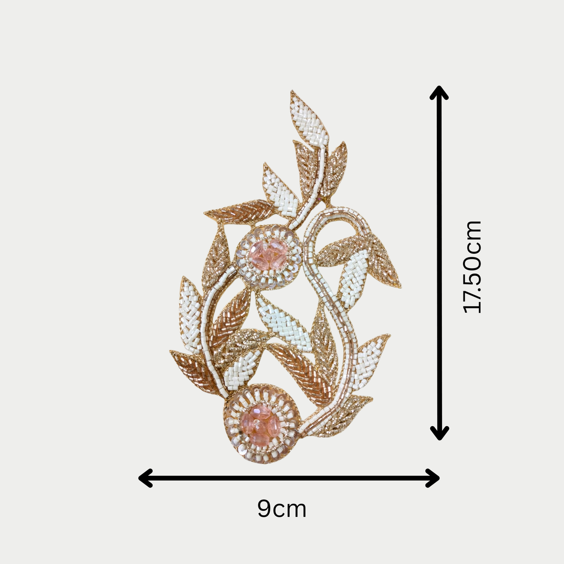 Handcrafted Peach & Gold Floral Beaded Patch