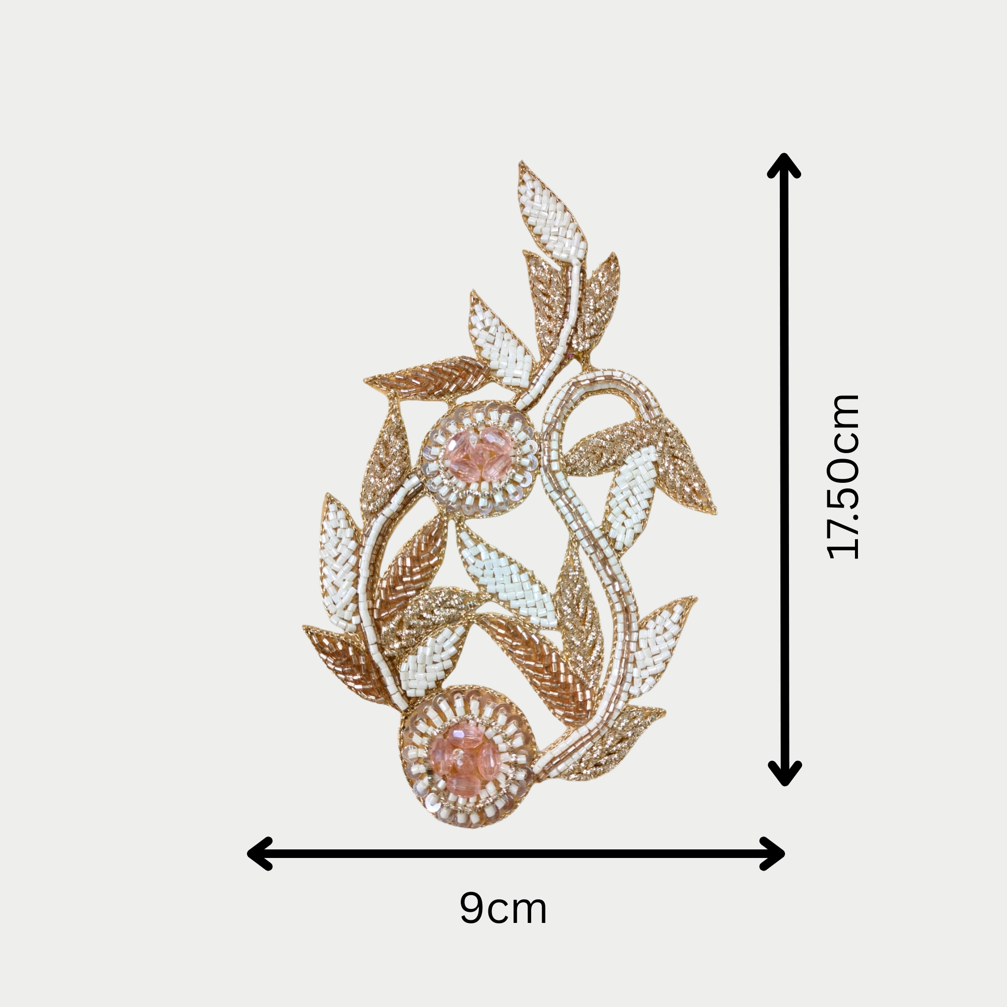 Handcrafted Peach & Gold Floral Beaded Patch