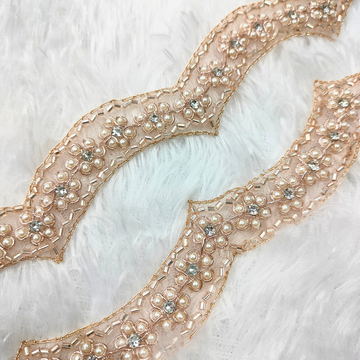 Rose Gold Fancy Embellished Handwork Trim