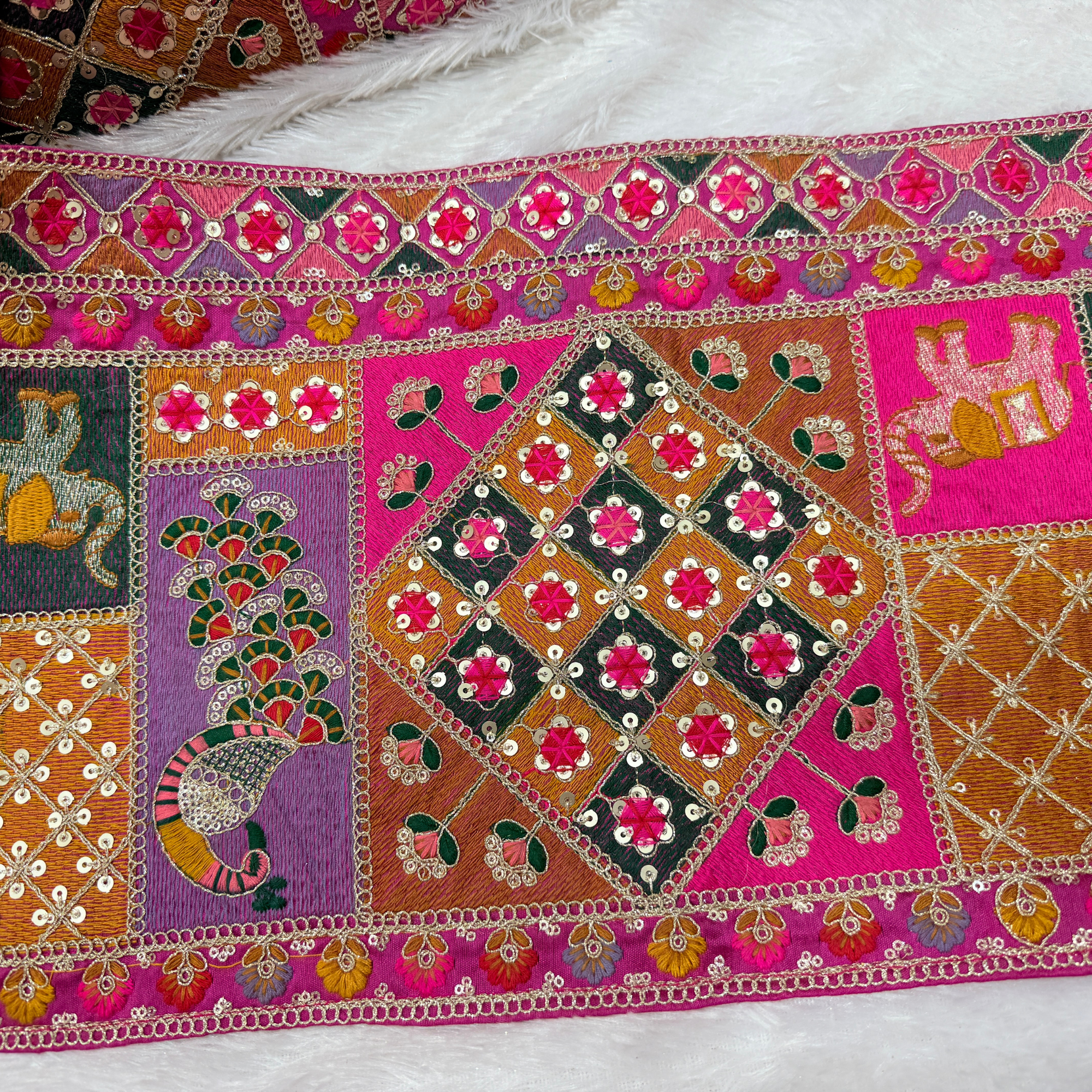 Multicolour Patchwork Style Mirror & Zari Lace Border