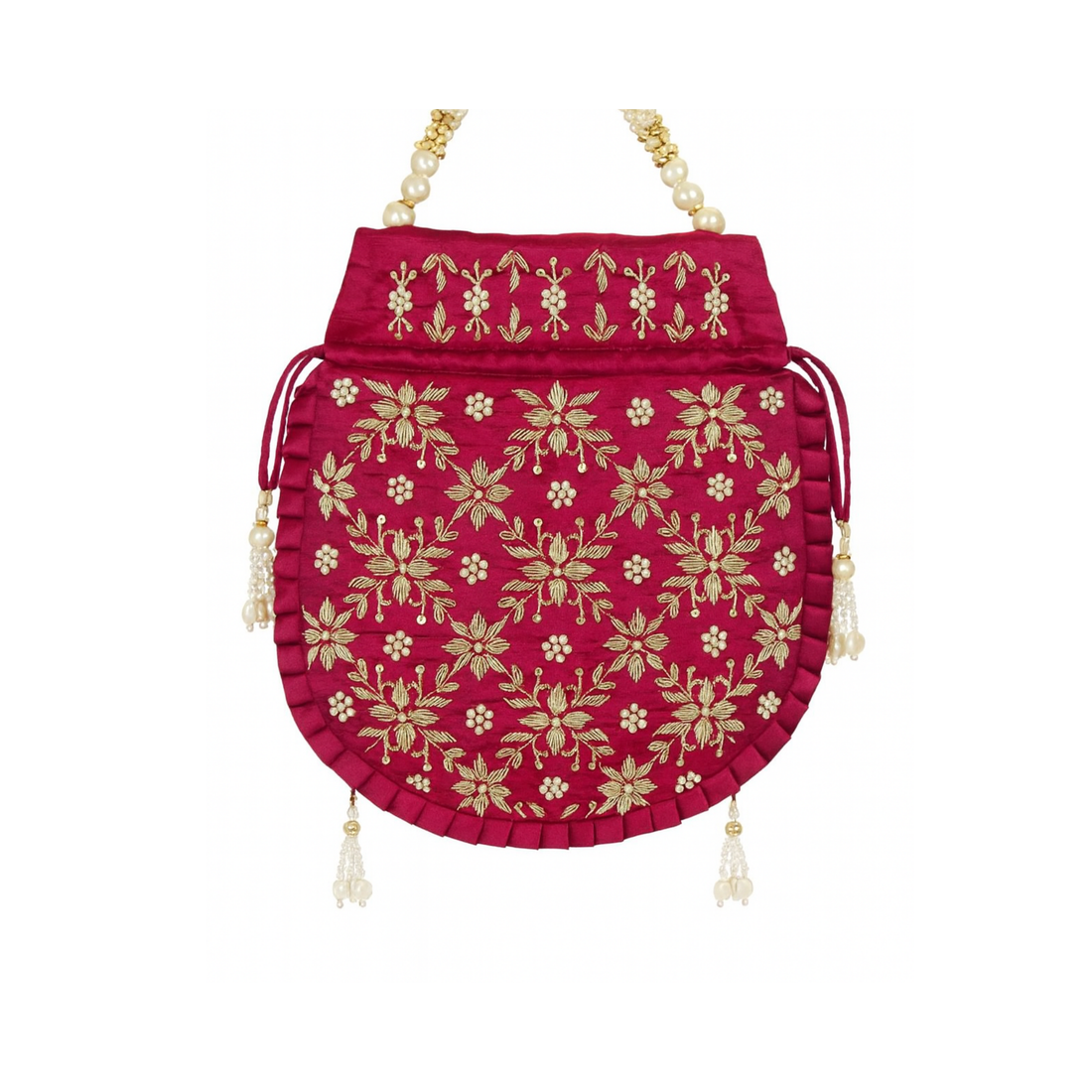 Maroon Golden Bloom Potli Bag
