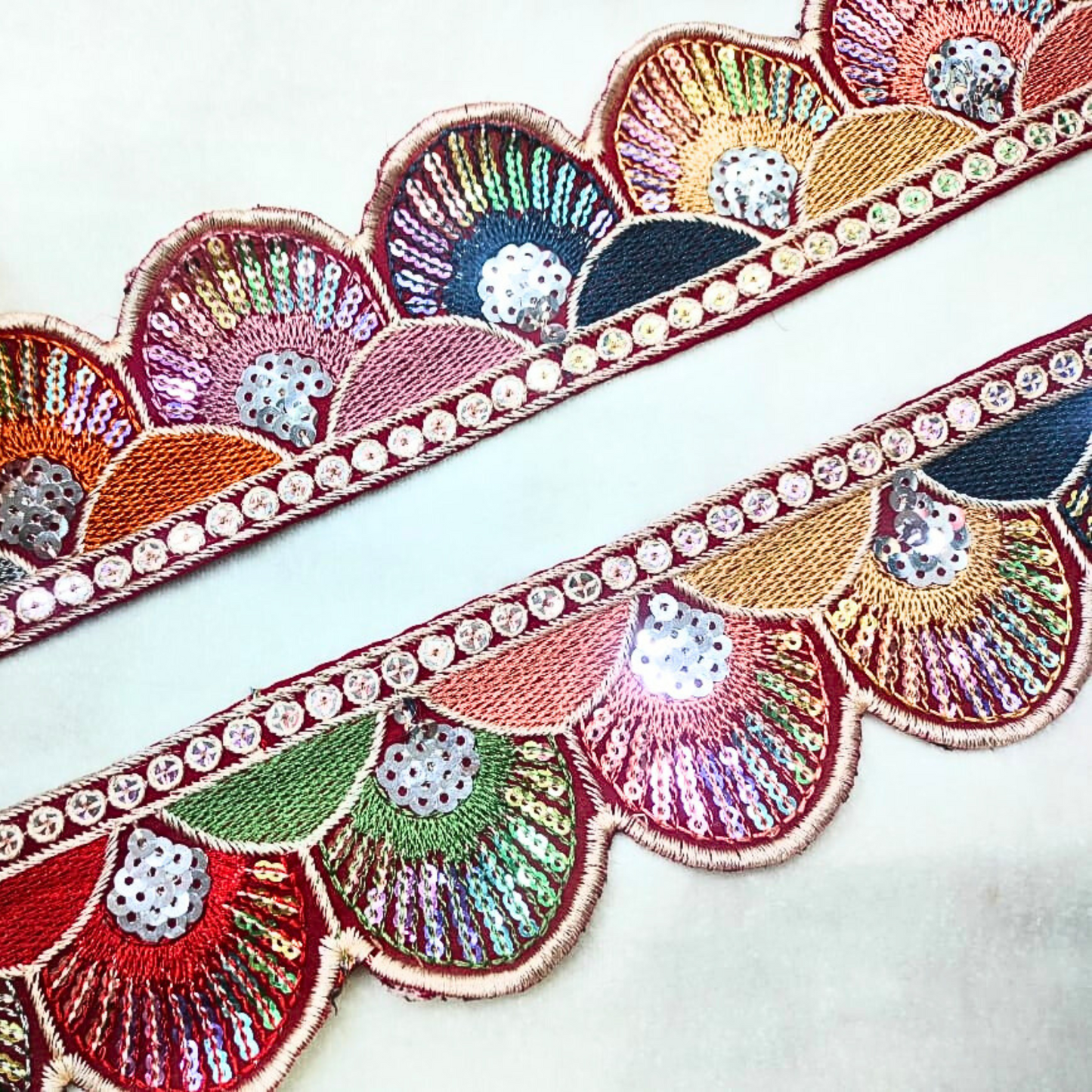 Red Vibrant Multicolor Sequin Trim