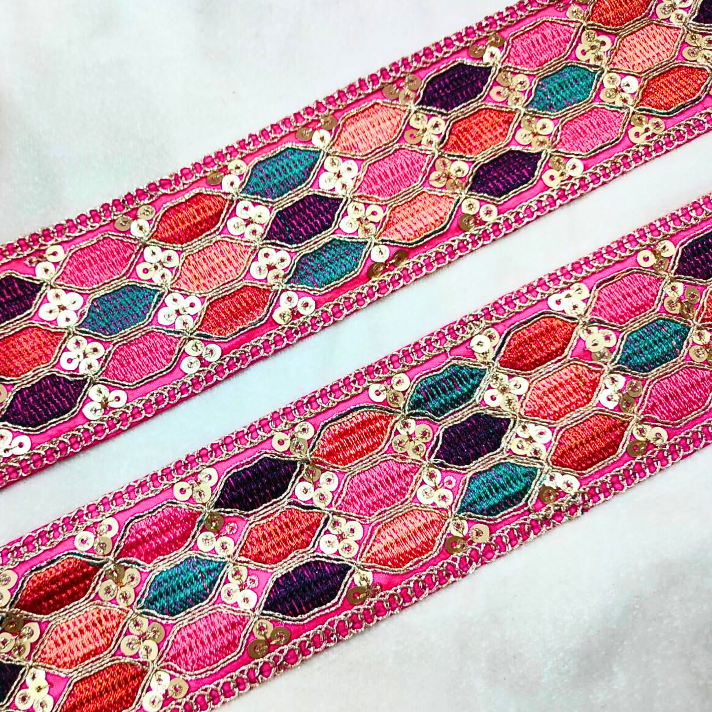 Pink Multicolor Embroidery Work Lace