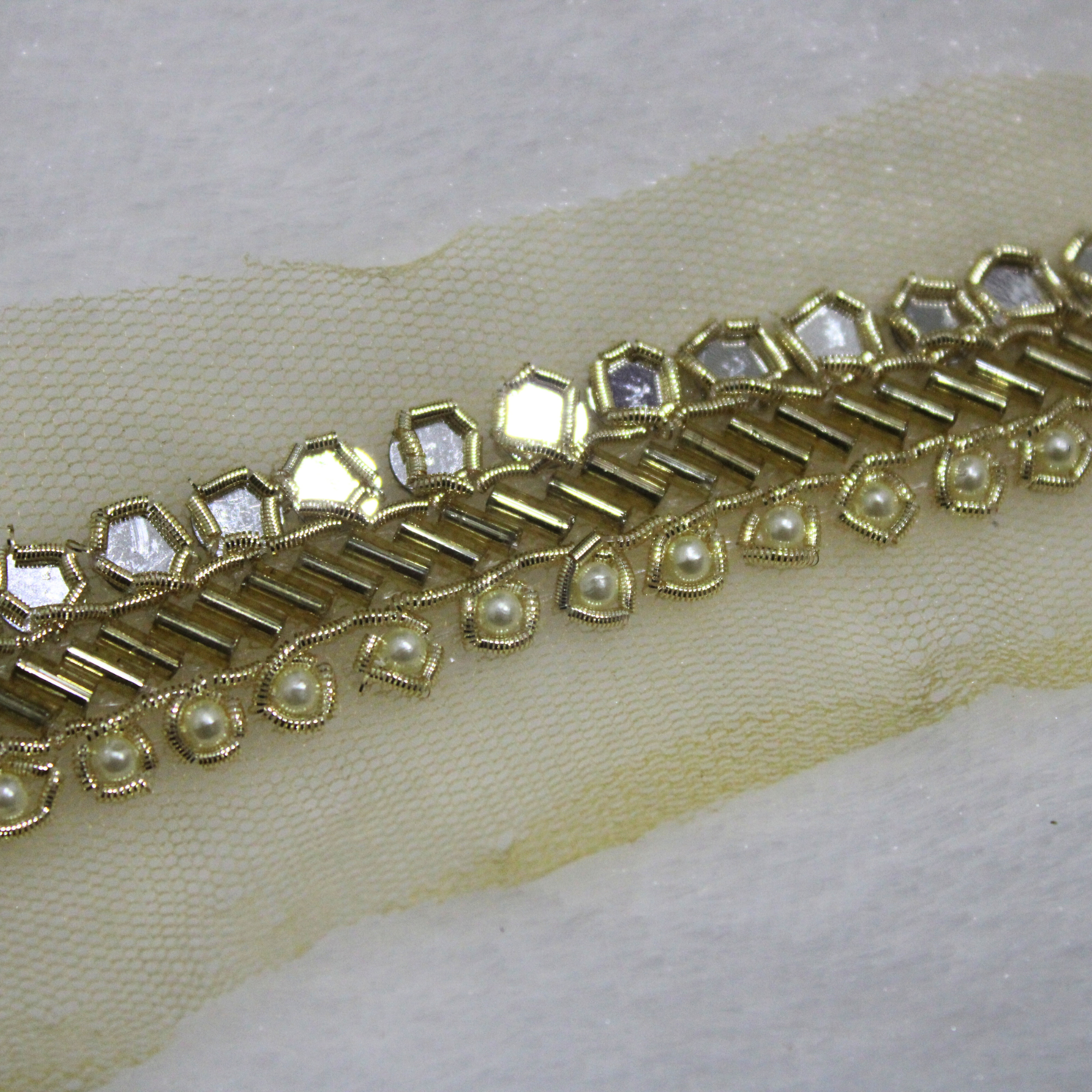 Handcrafted Mirror and Pearl Embellished Trim