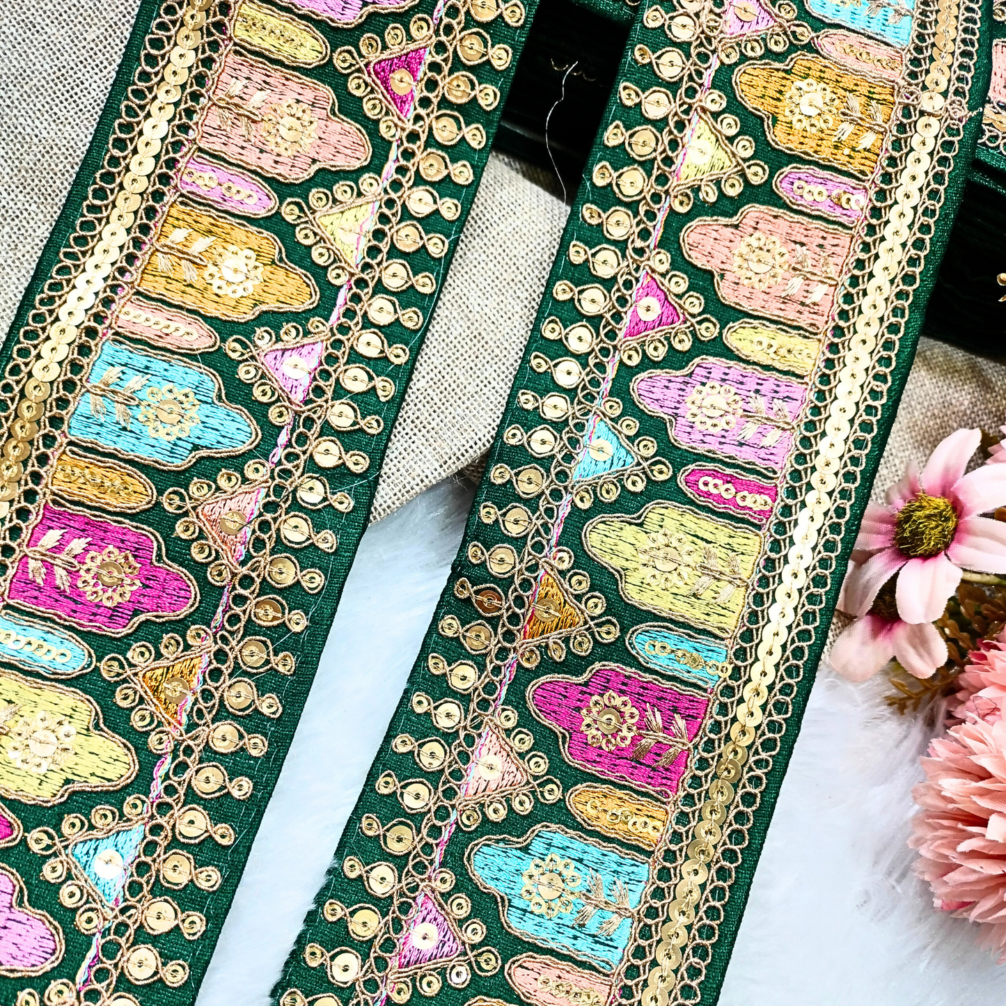 Dark Green Embroidered Lace