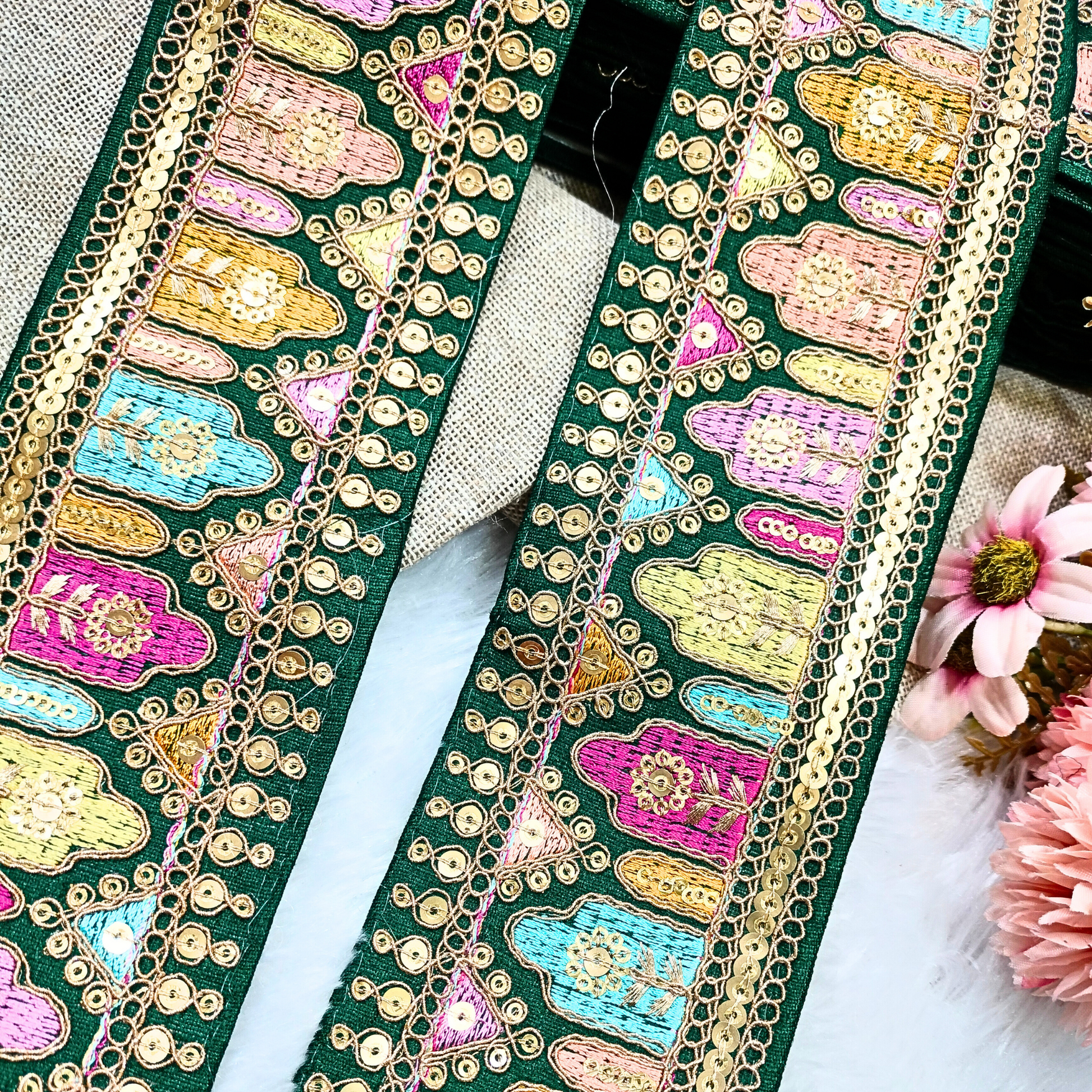 Dark Green Embroidered Lace
