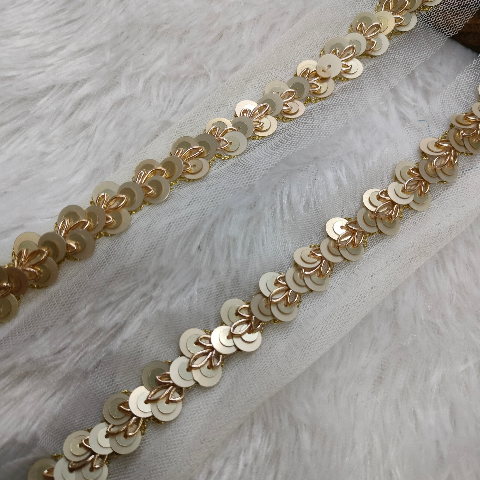 Light Gold Shimmer Embroidered Handwork Lace