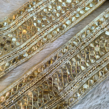 Golden Geometric Gota Patti Lattice Lace Trim Border with Sequin Work