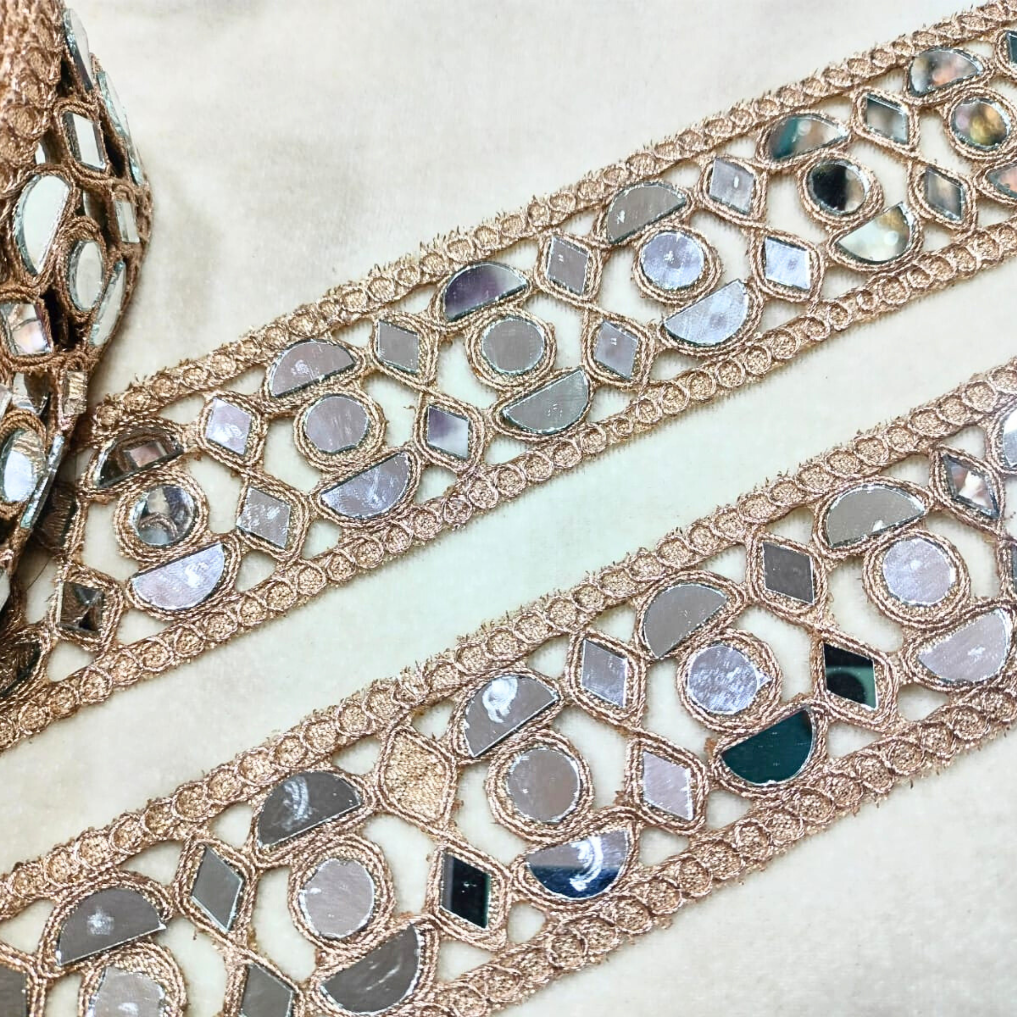 Geometric Mirror Work Embroidered Designer Lace