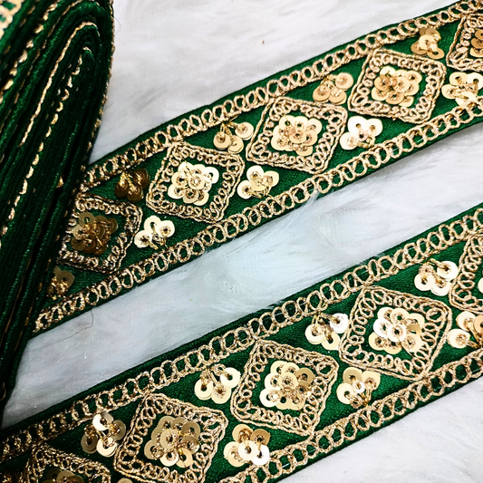 Dark Green Fancy Zari Embellished Trim