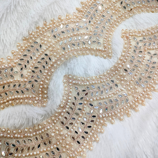 Golden Mirror And Pearl Work Scalloped Trim