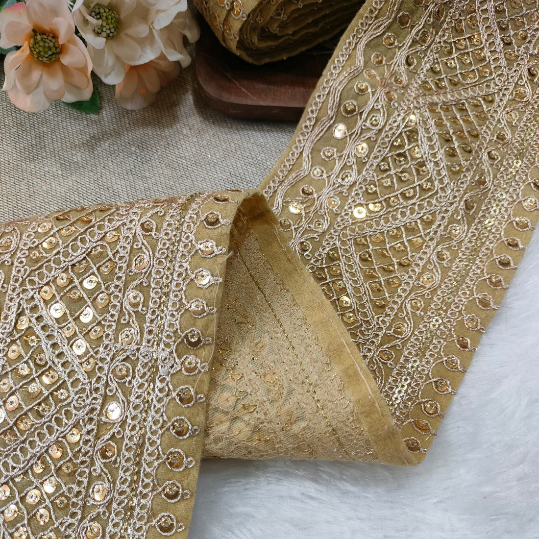 Beige Fancy Embellished Trim