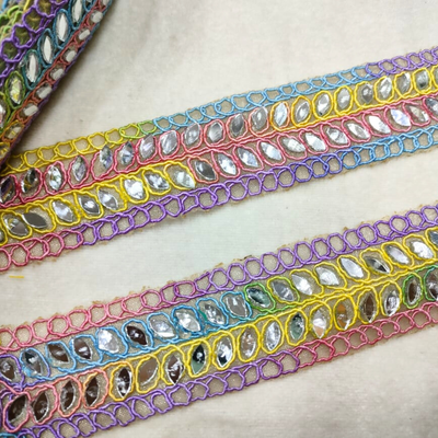 Multicolor Mirror Embroidered Designer Lace