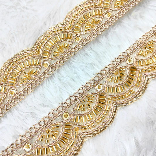 Golden Scalloped Cutdana Embellished Trim