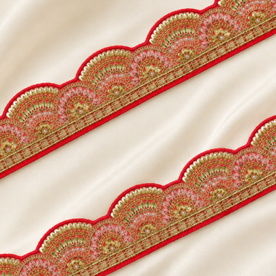 Scalloped Floral Metallic Handwork Wide Lace Border for Bridal & Designer Wear