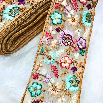 Floral Embroidery Trims in Multicolor