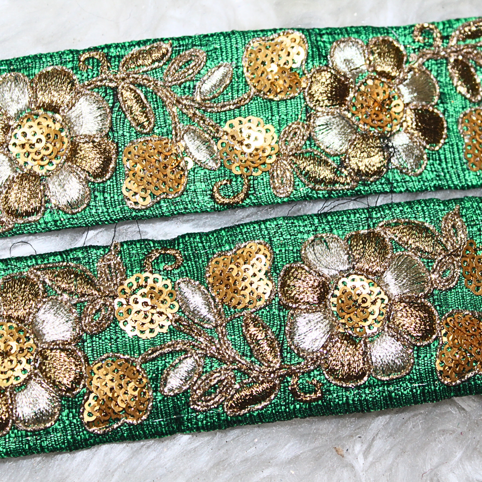 Green Floral Zari Trim for Luxurious Embellishments