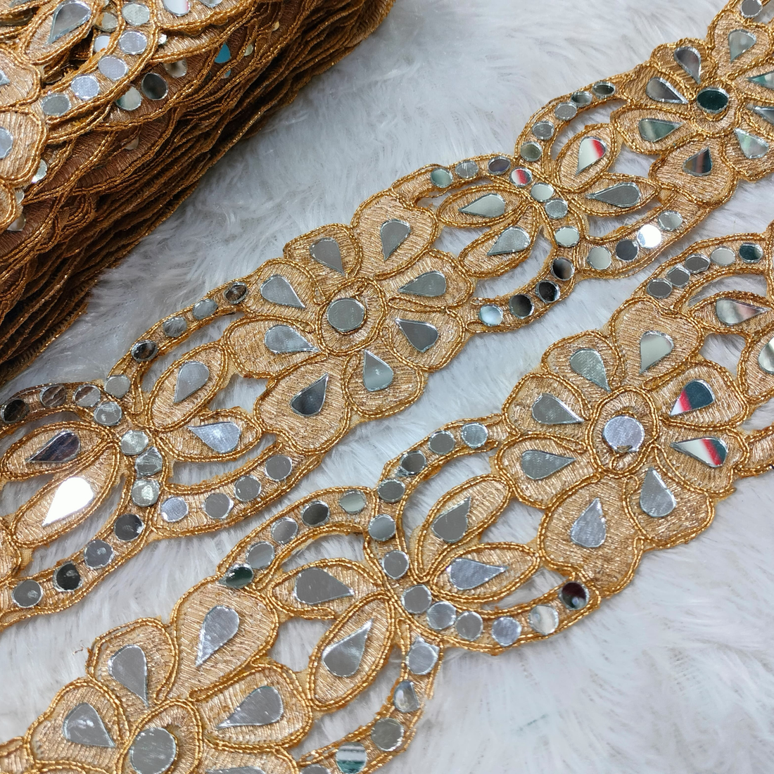 Teardrop Mirror Work Floral Cutwork Lace Trim