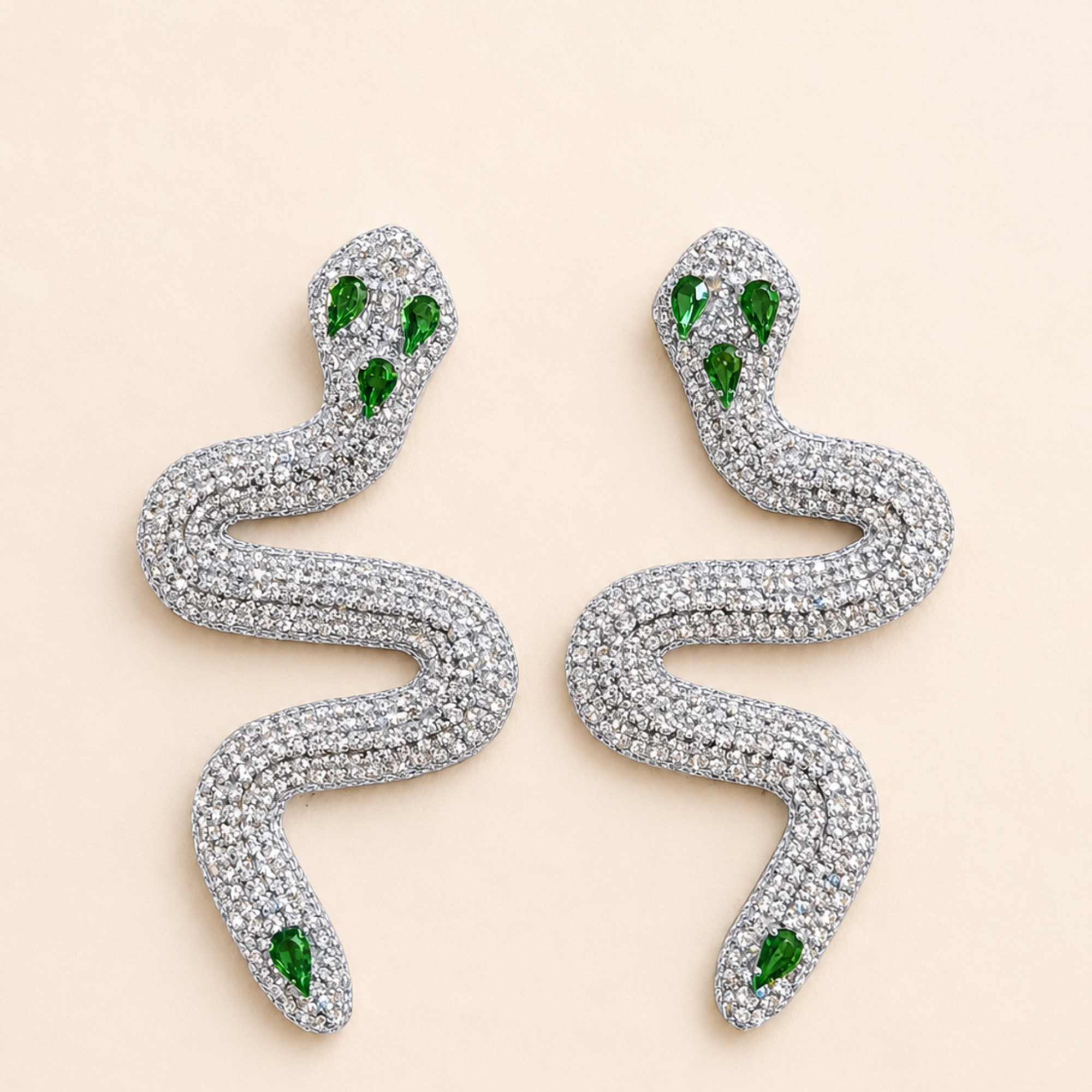 Snake Motif Rhinestone Embellished Statement Earrings