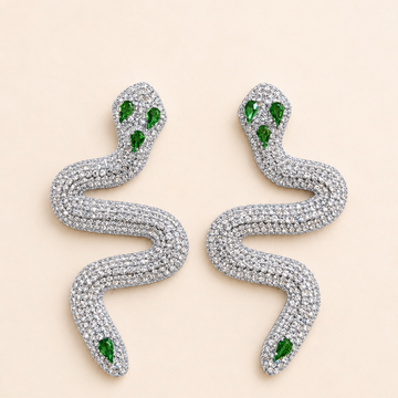 Snake Motif Rhinestone Embellished Statement Earrings