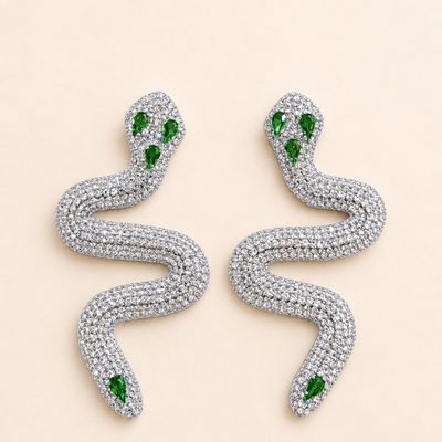 Snake Motif Rhinestone Embellished Statement Earrings