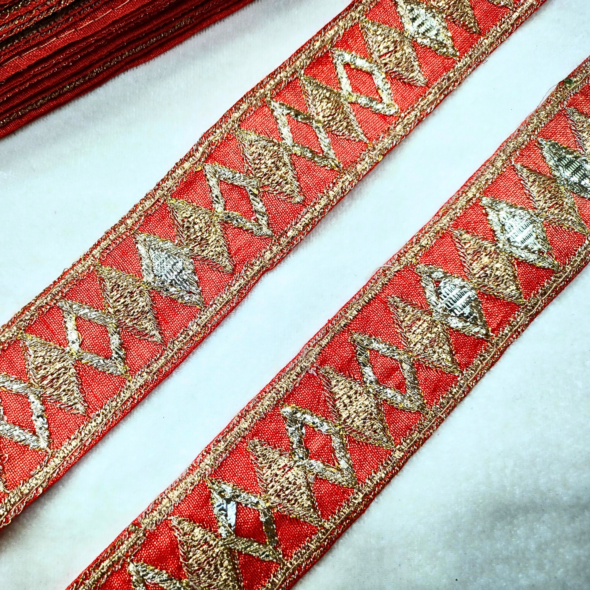 Orange Fancy Zari and Thread Work Embroidered Border