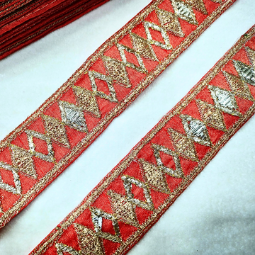 Orange Fancy Zari and Thread Work Embroidered Border