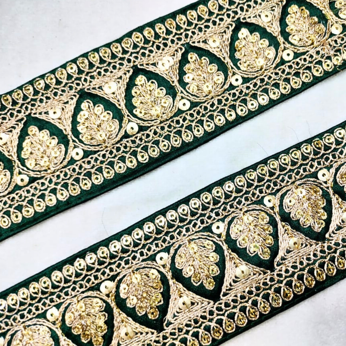 Fancy Dark Green Sequins Trim