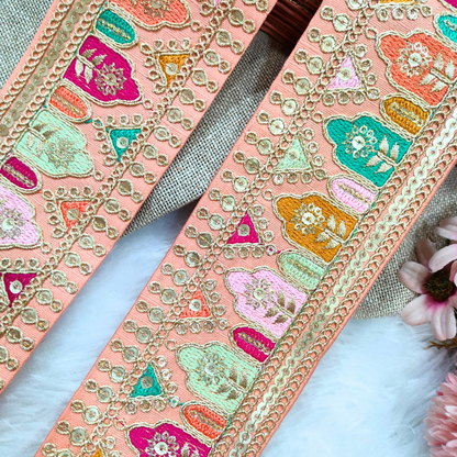 Peach Fancy Embroidery Trim