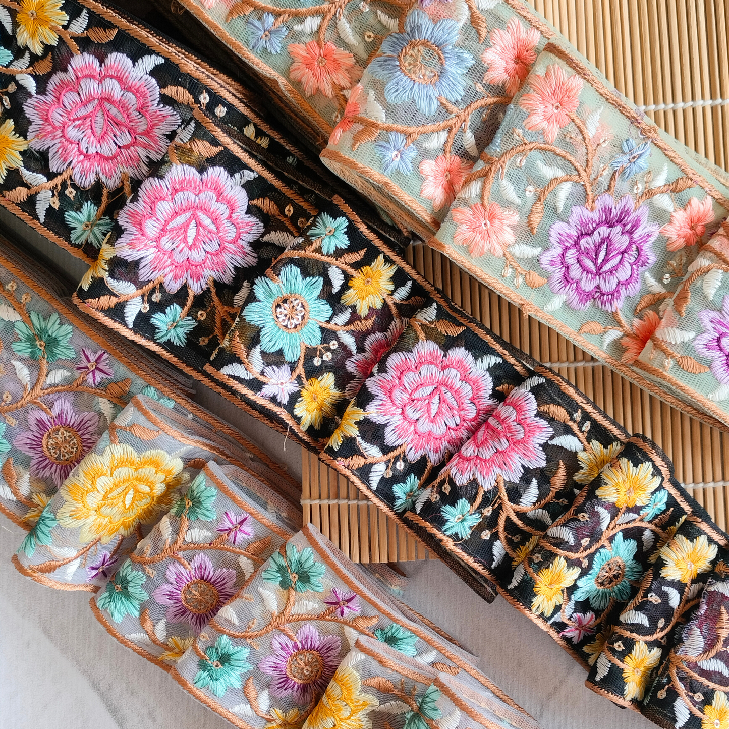 Charming Multicolor Floral Embroidery Trim