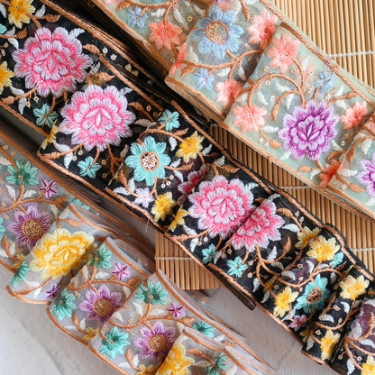Charming Multicolor Floral Embroidery Trim