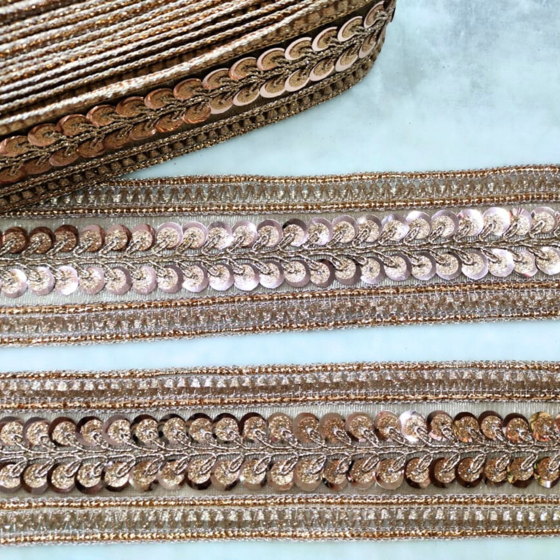 Metallic Sequin Embroidered Lace Trim Border
