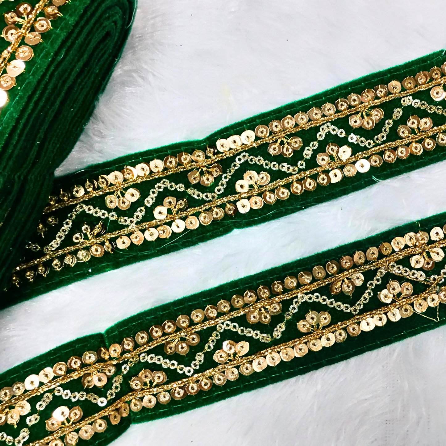 Green Fancy Zari And Sequin Trim