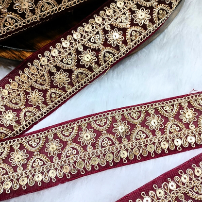 Fancy Maroon Embellished Trim