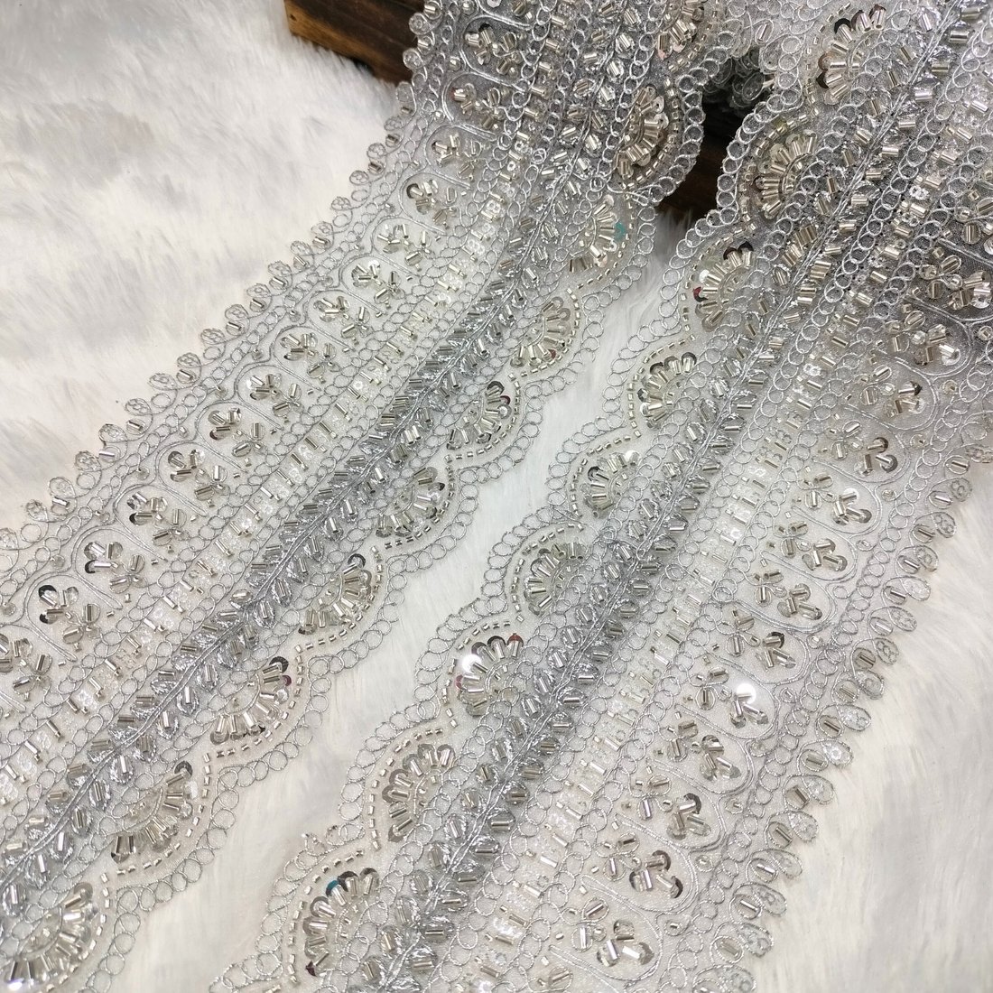 Heavy Geometric Floral Beaded Lace