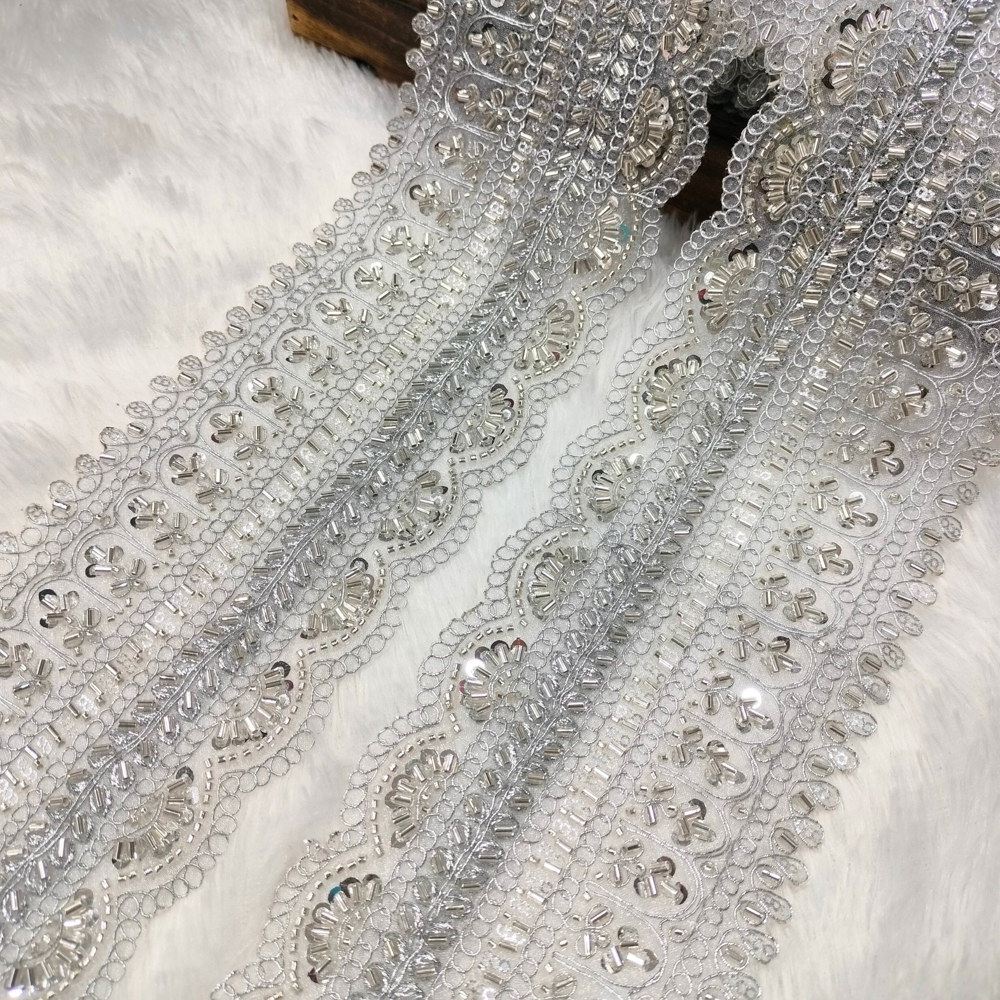 Heavy Geometric Floral Beaded Lace