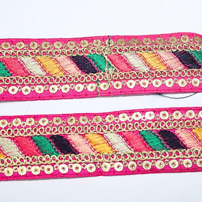 Pink Multicolor Embroidery Work Lace