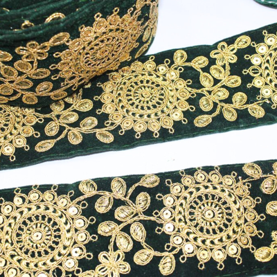 Circular Floral Embroidered Lace Trim Border hover