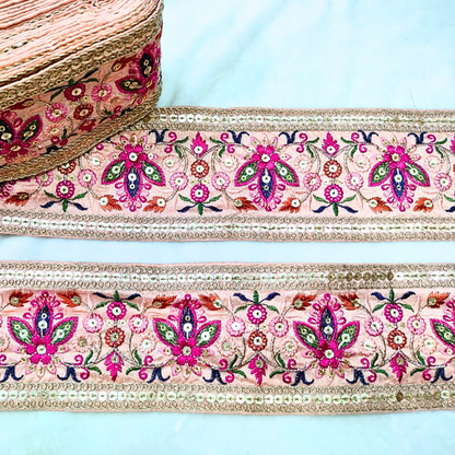 Multicolor Embroidered Light Pink Trim