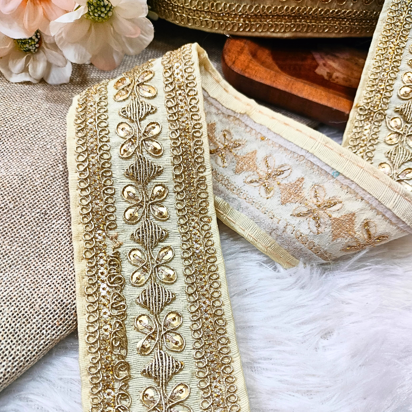 Beige Fancy Embellished Trim