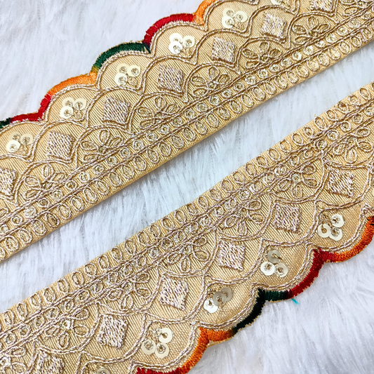 Beige Fancy Zari Embellished Trim