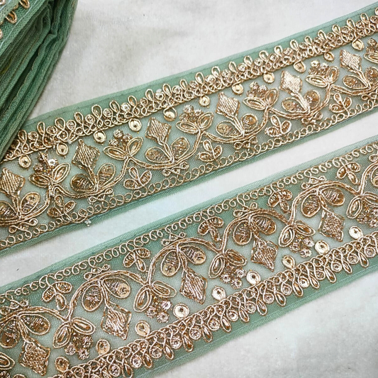 Mint Green Fancy Zari Work Embroidered Border