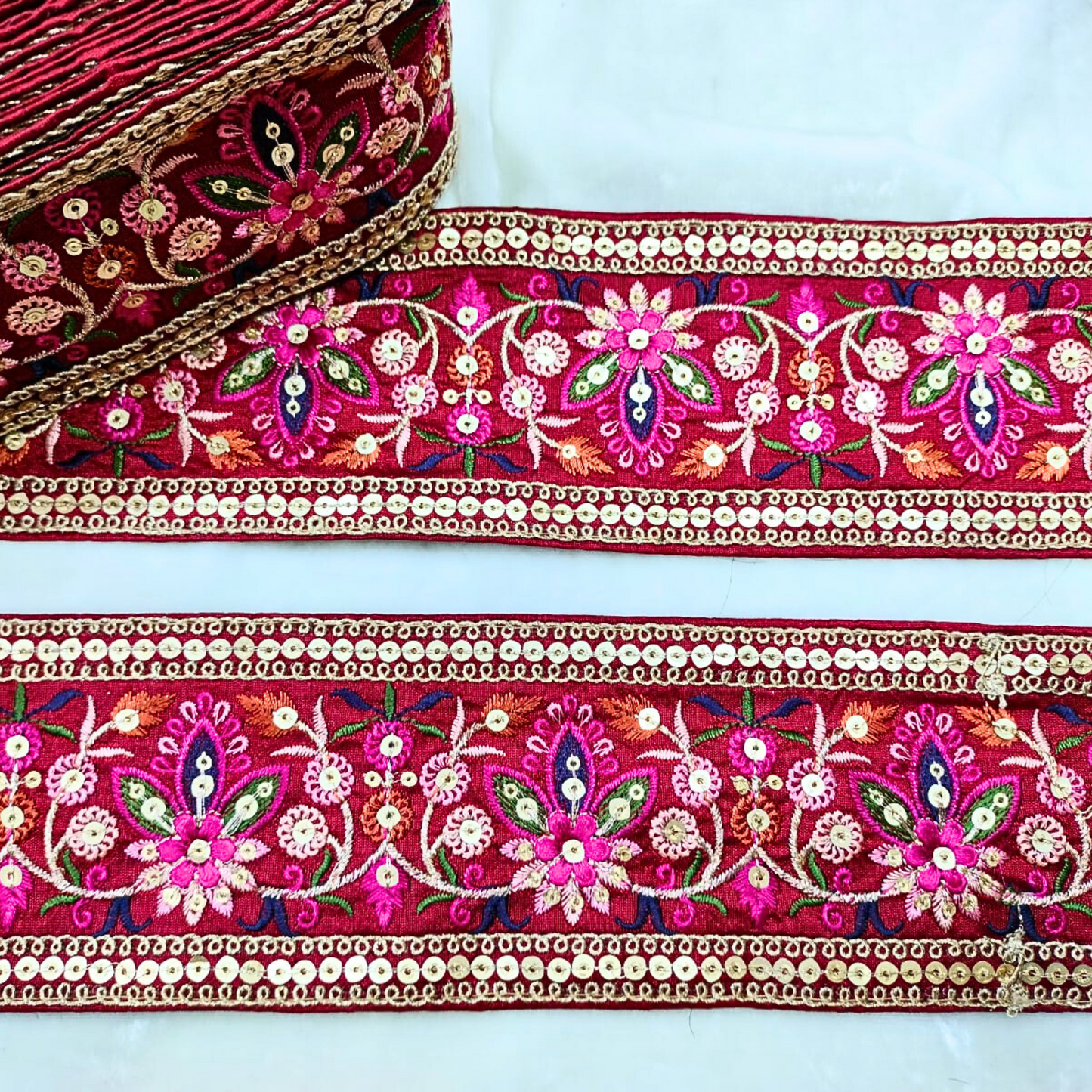 Multicolor Embroidered Maroon Trim